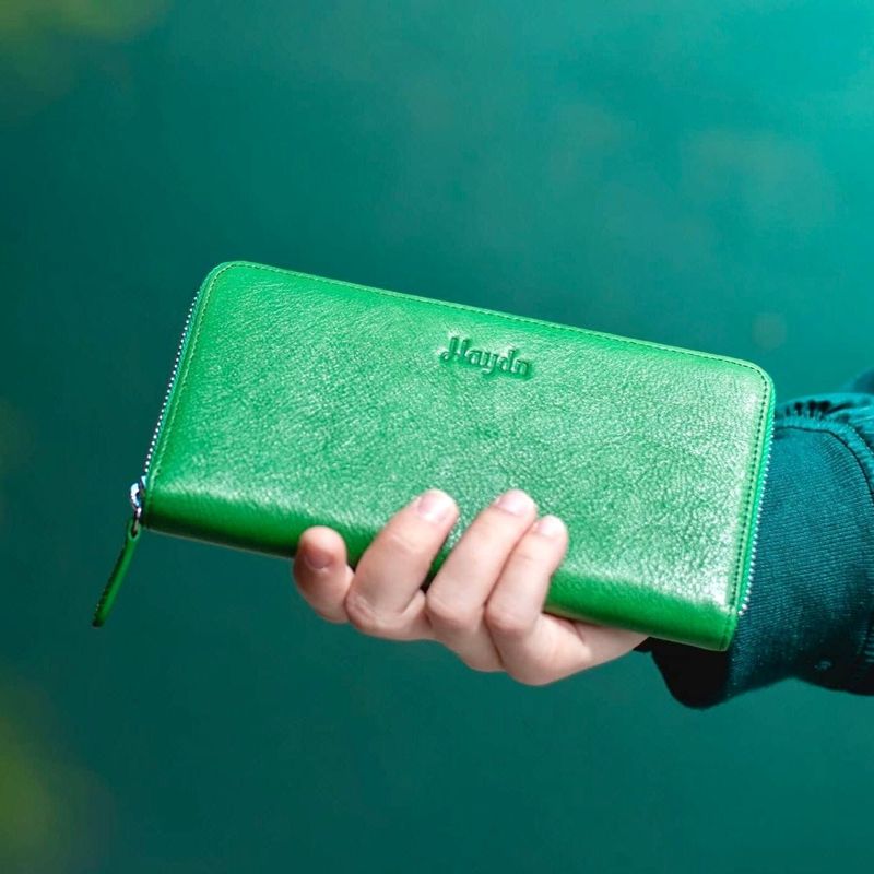 Portefeuille Mya en cuir vert