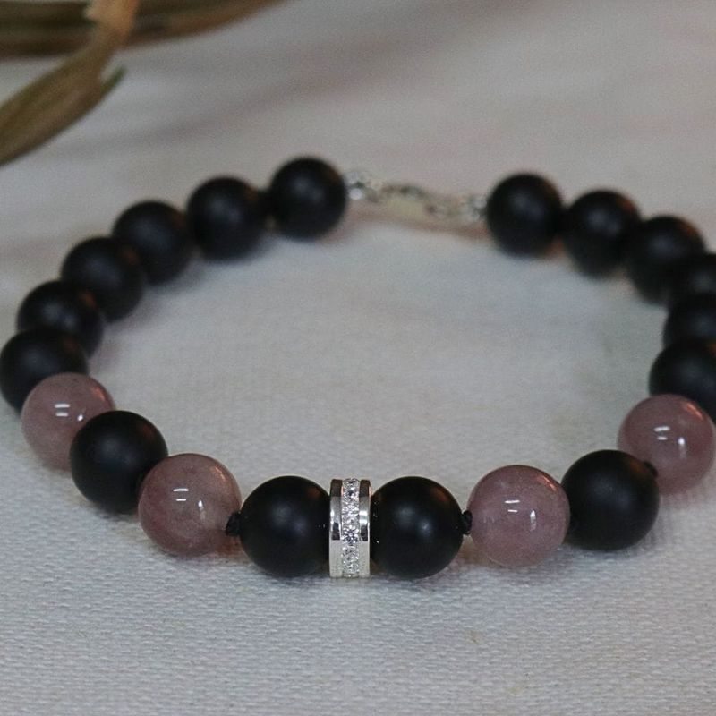 Bracelet quartz, onyx et argent sterling