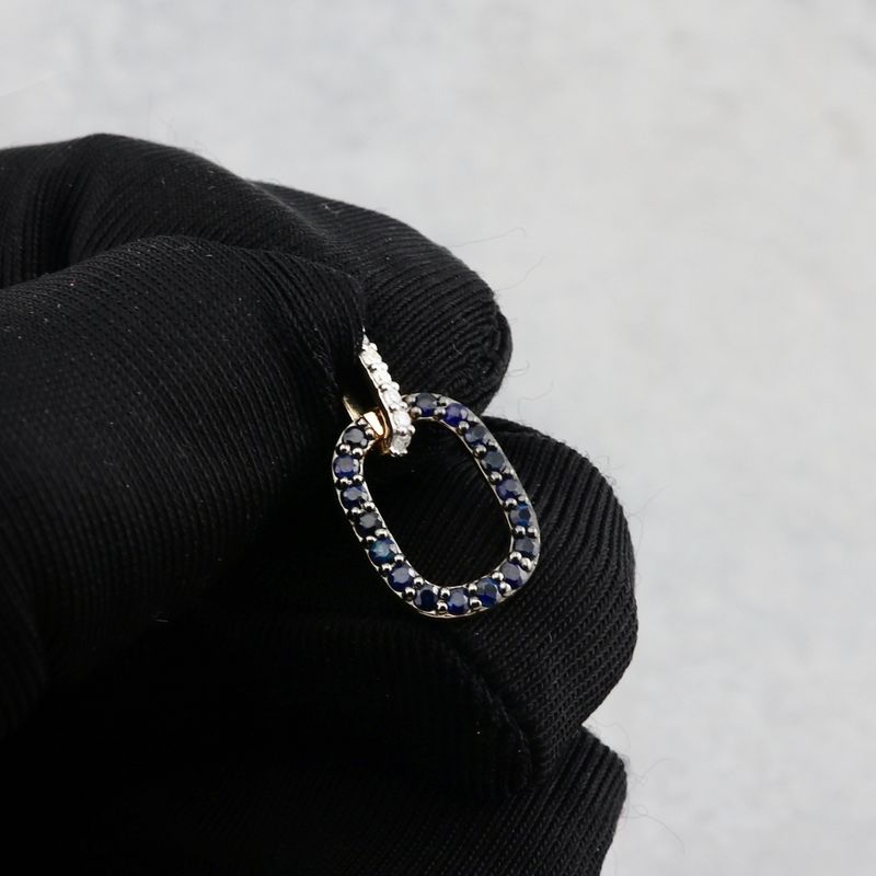 Pendentif en or 14K, diamants et saphirs