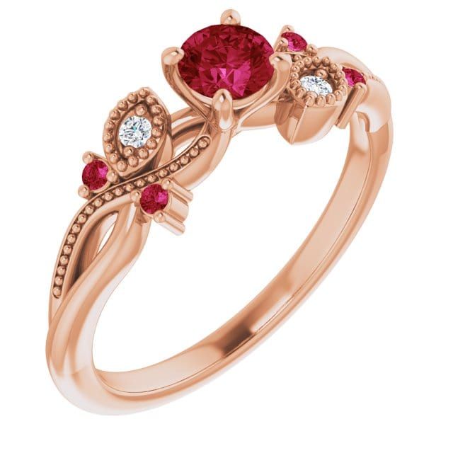 Bague Enchanteresse en or 14K, diamants et rubis