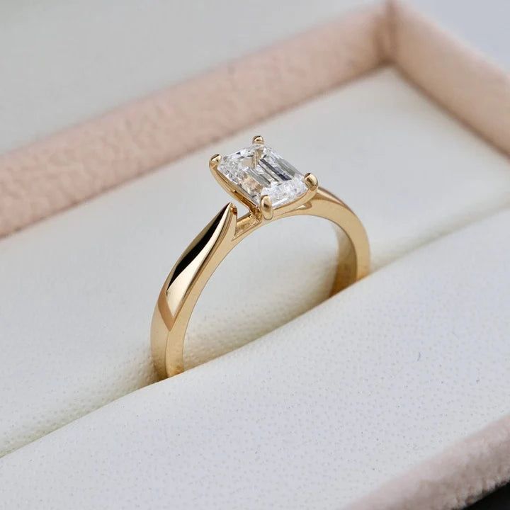Bague solitaire Émeraude en or 14K - 18K ou platine et diamant 1 ct