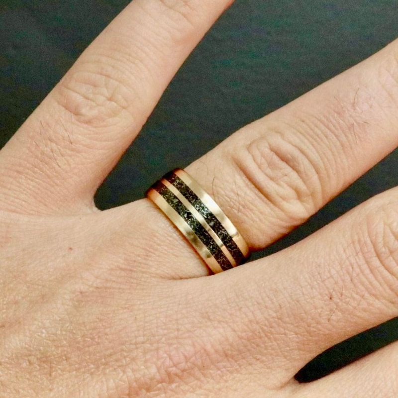 Bague jonc Météorite et argent sterling ou or 14K - 18K