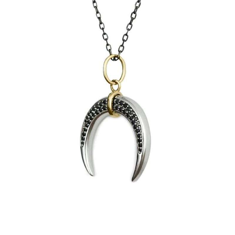 Collier Corne en argent sterling, or 14K et saphirs noirs