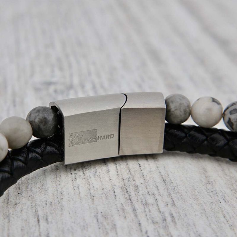 Bracelet Stone en cuir, acier et jaspe