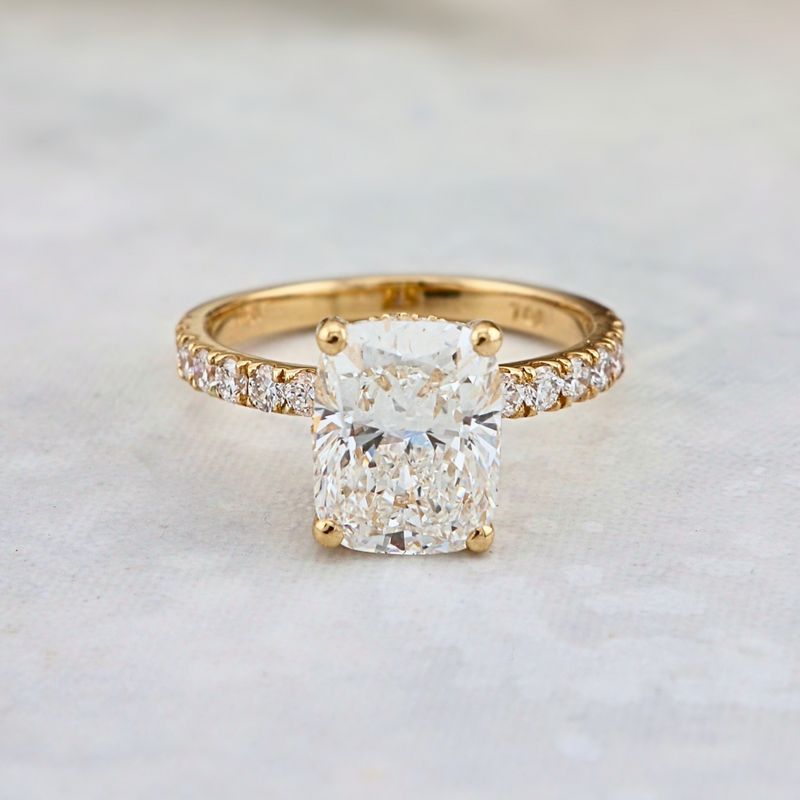 Bague solitaire Halo ct en or 14K - 18K ou platine et diamant cushion 2.5 ct