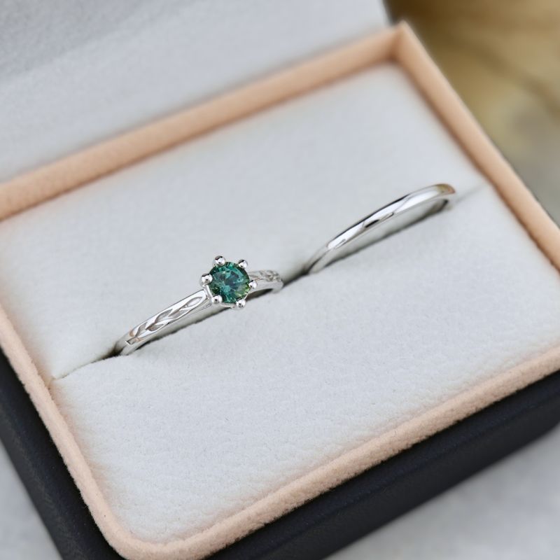 Bagues Ensemble d'alliances en or 14K - 18K ou platine et saphir Bleu - Vert