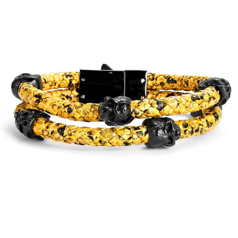 Bracelet Double tête de mort Cobra en cuir