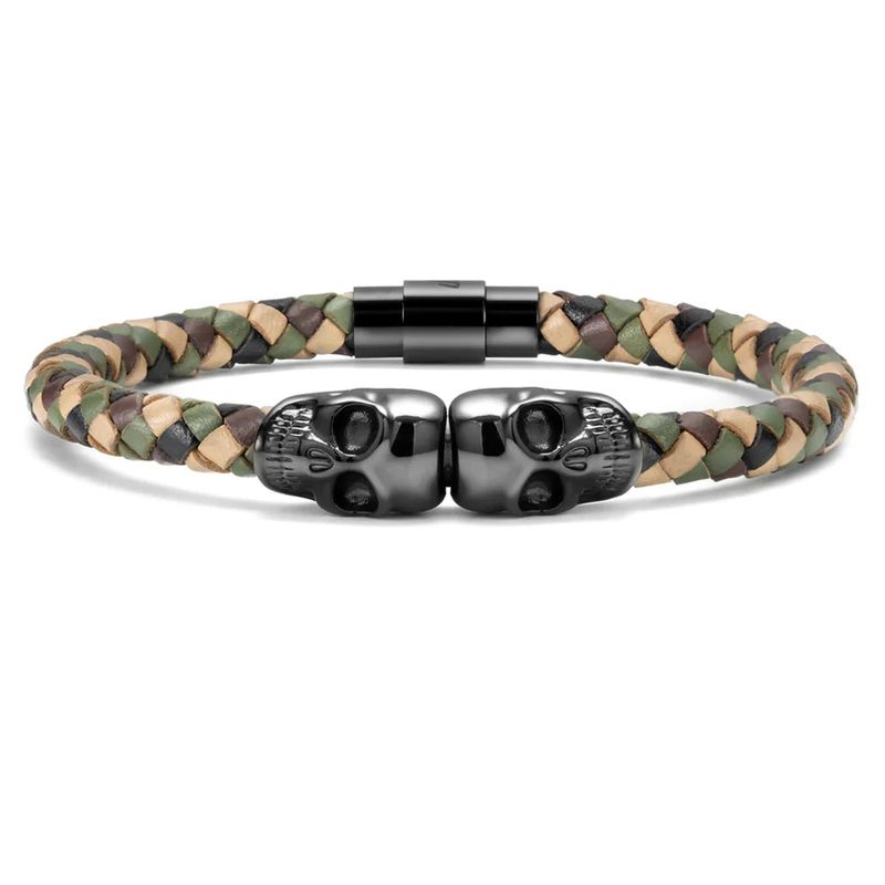 Bracelet Double tête de mort en cuir