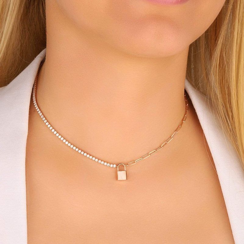 Collier Chaîne, cadenas et Tennis CZ en argent sterling