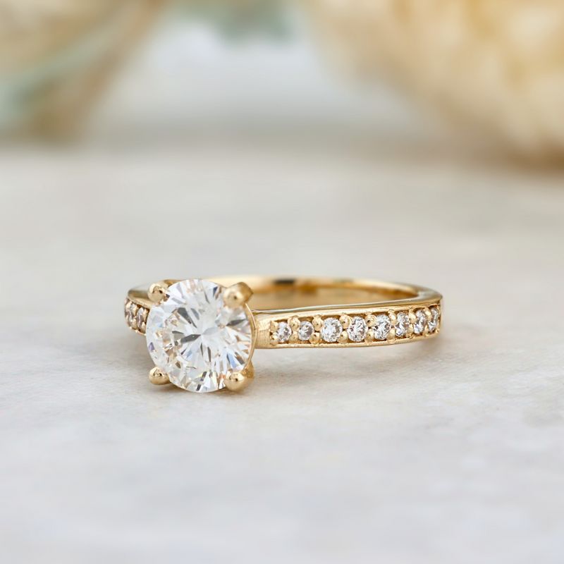 Bague solitaire Pavé en or 14K - 18K ou platine et diamant 1 ct