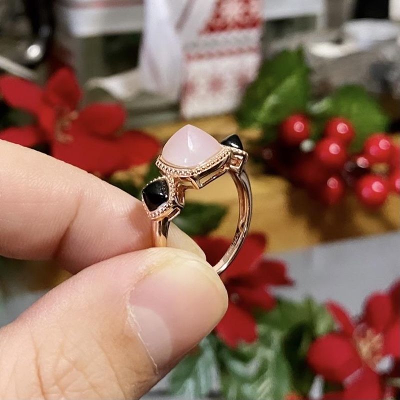 Bague Punk doux agate noire et rose en argent 925 plaqué or rose