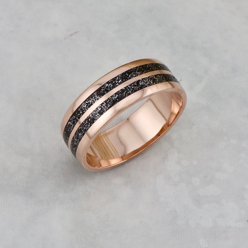 Bague jonc Météorite et argent sterling ou or 14K - 18K