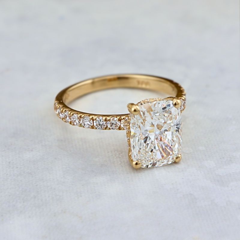 Bague solitaire Halo ct en or 14K - 18K ou platine et diamant cushion 2.5 ct