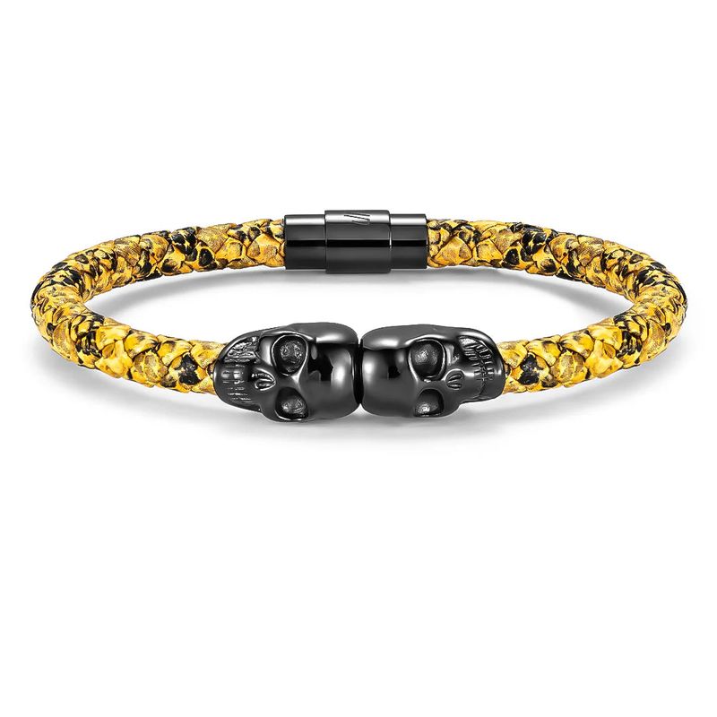 Bracelet Double tête de mort en cuir