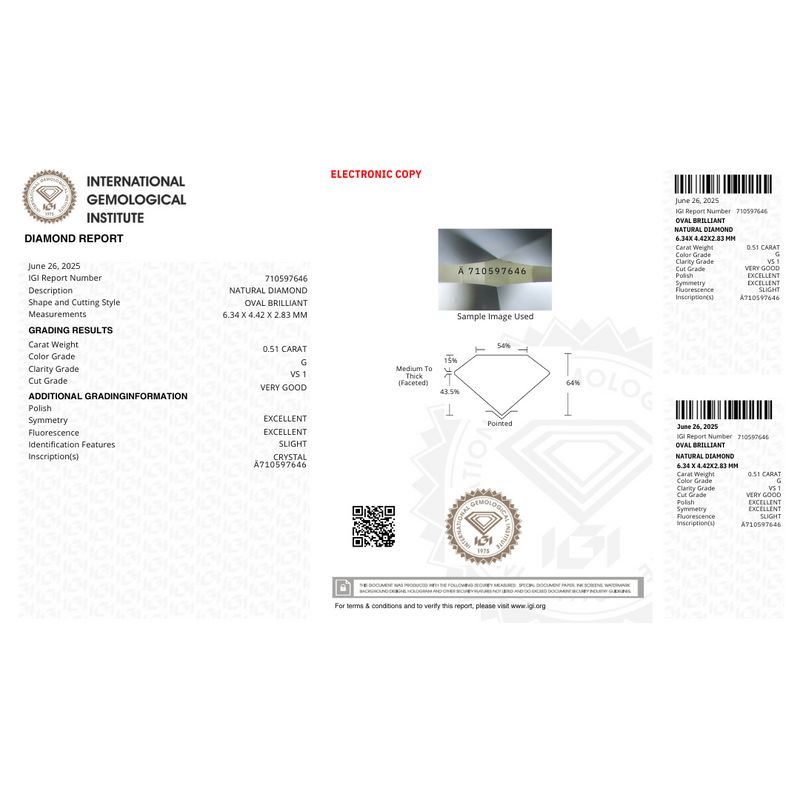 Diamant Naturel Taille Oval 0,51 ct G VS1