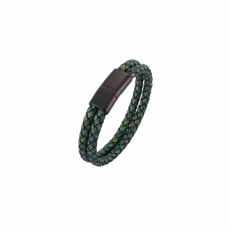 Bracelet La Force en cuir tressé double et acier