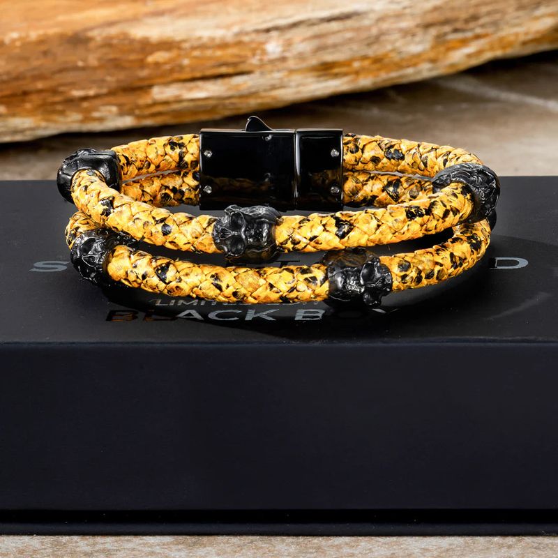 Bracelet Double tête de mort Cobra en cuir