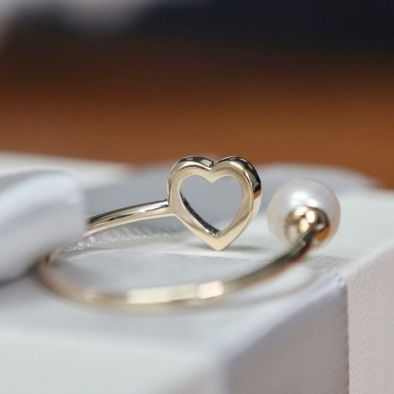 Bague Coeur en or 10K, perle et moissanites