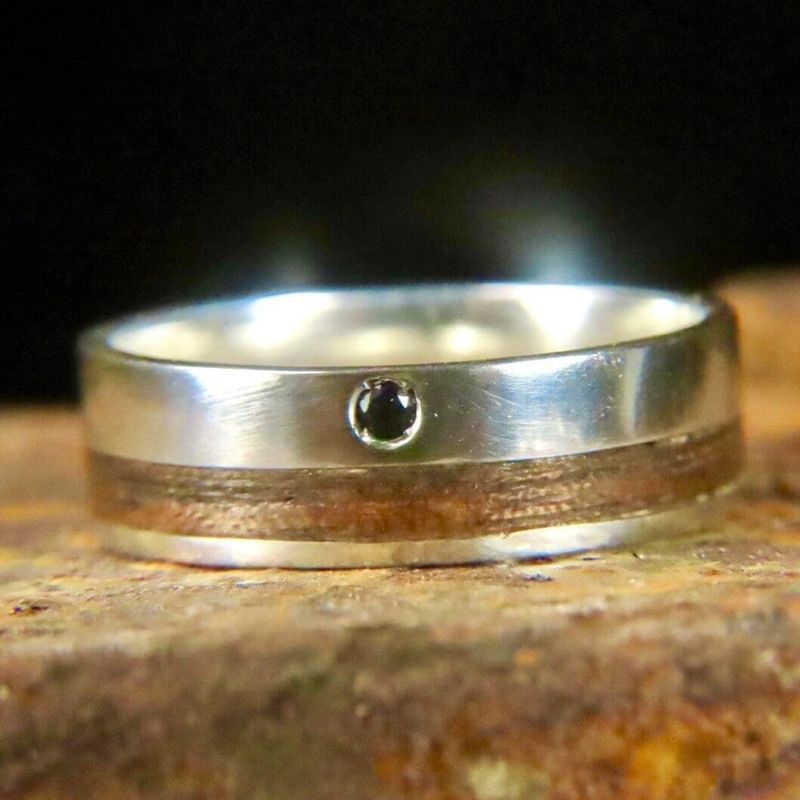 Bague en bois, argent sterling ou or 14K - 18K et saphir noir personnalisée