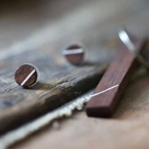 Boucles d'oreilles en bois et argent sterling ou or 14K personnalisée