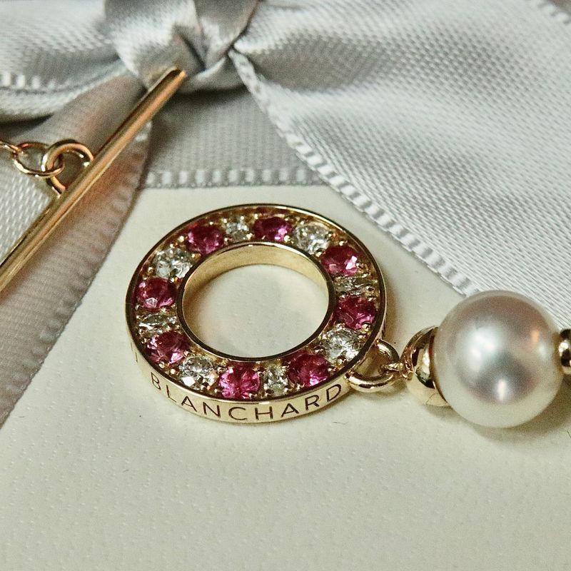 Collier de perles d'eau douce, or 14K serti de tourmalines et diamants