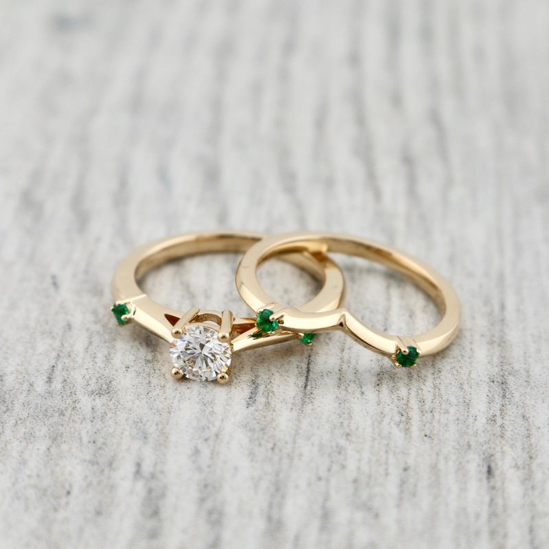 Bague ensemble D'alliance Émeraude et Diamant 0,5 ct