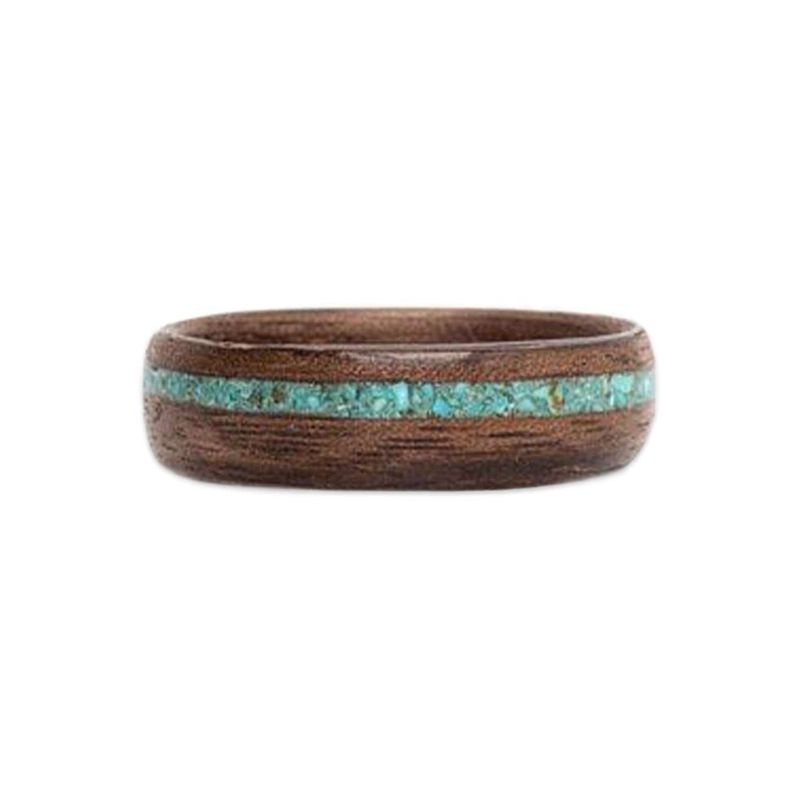 Bague en bois et turquoise personnalisée