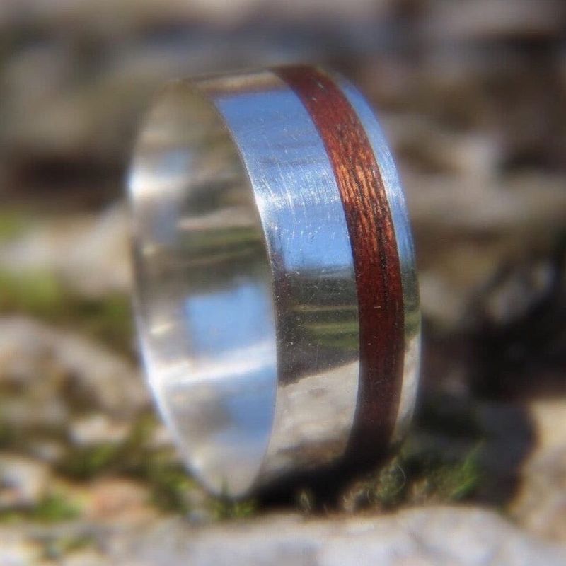 Bague en bois et argent sterling ou or 14K - 18K personnalisée
