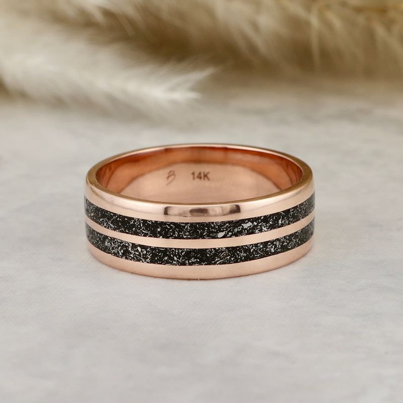 Bague jonc Météorite et argent sterling ou or 14K - 18K