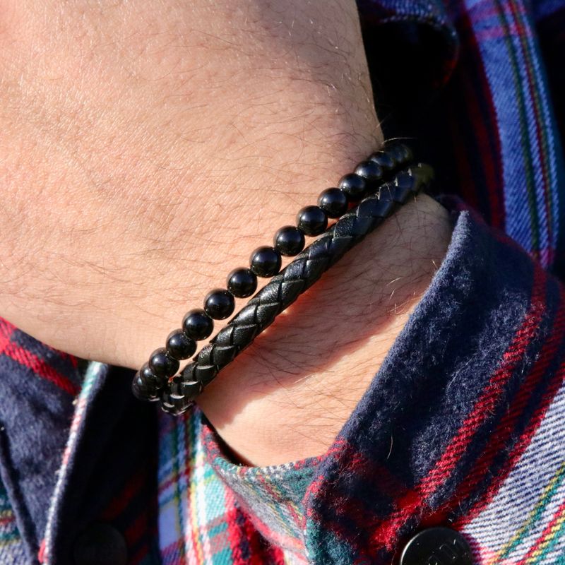Bracelet Stone en cuir, acier et agate
