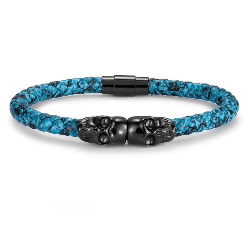 Bracelet Double tête de mort en cuir