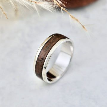 Bague en bois et argent sterling ou or 14K - 18K personnalisée