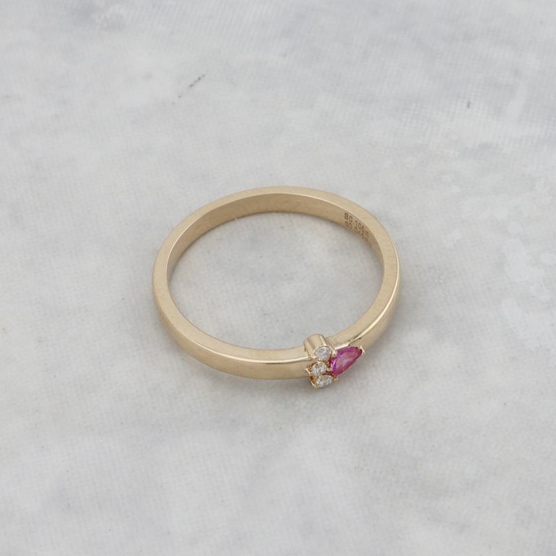 Bague Trillion en or 14K, diamant et saphir