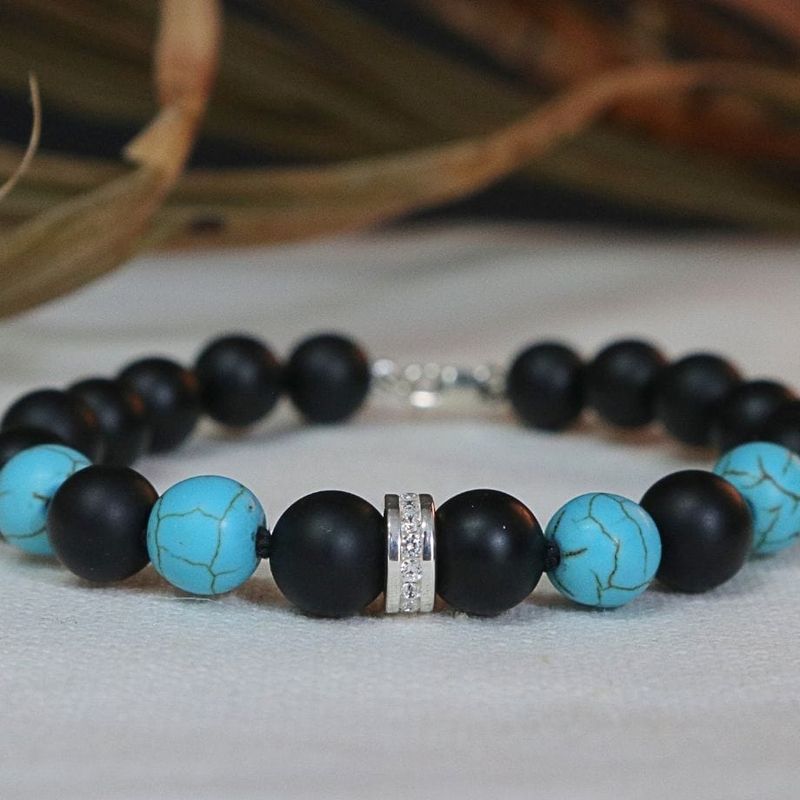 Bracelet turquoise, onyx et argent sterling