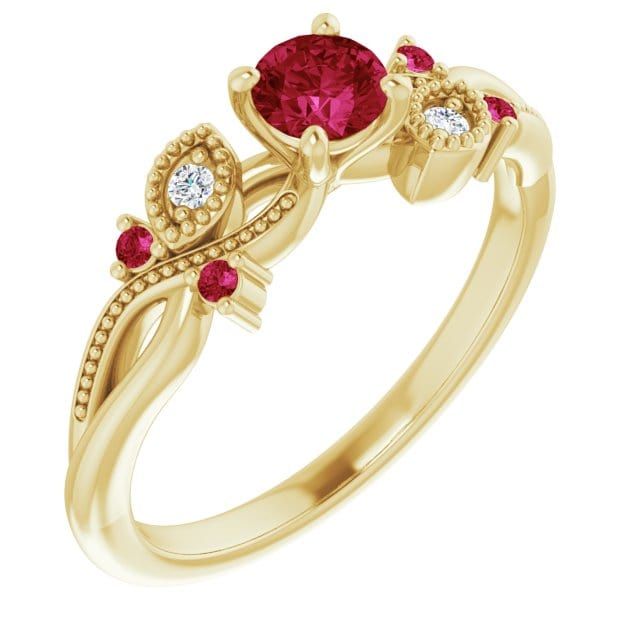 Bague Enchanteresse en or 14K, diamants et rubis