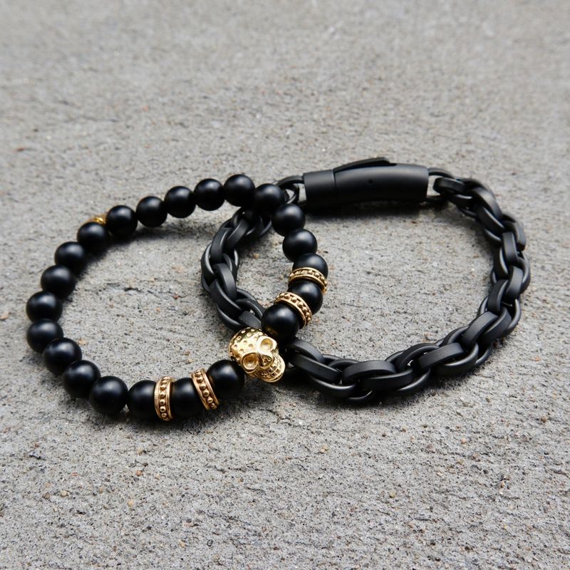 Bracelet Skeleton en onyx et acier