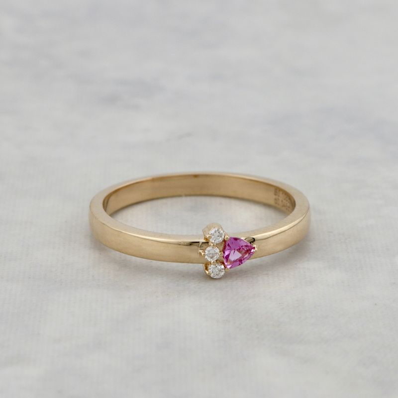 Bague Trillion en or 14K, diamant et saphir