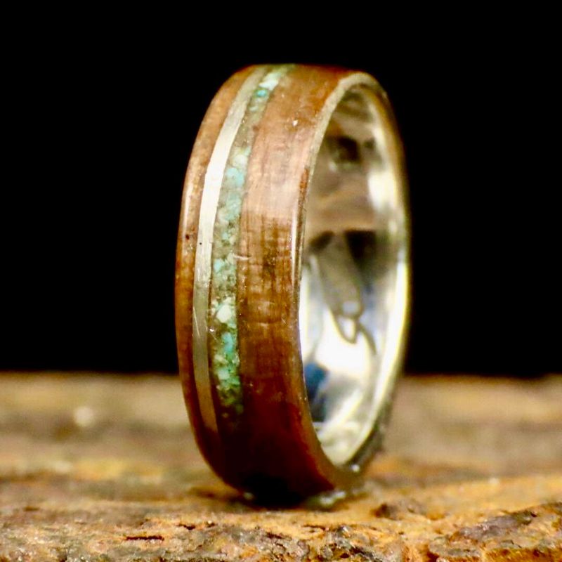 Bague en bois, turquoise et argent sterling, or 14K ou 18K personnalisée