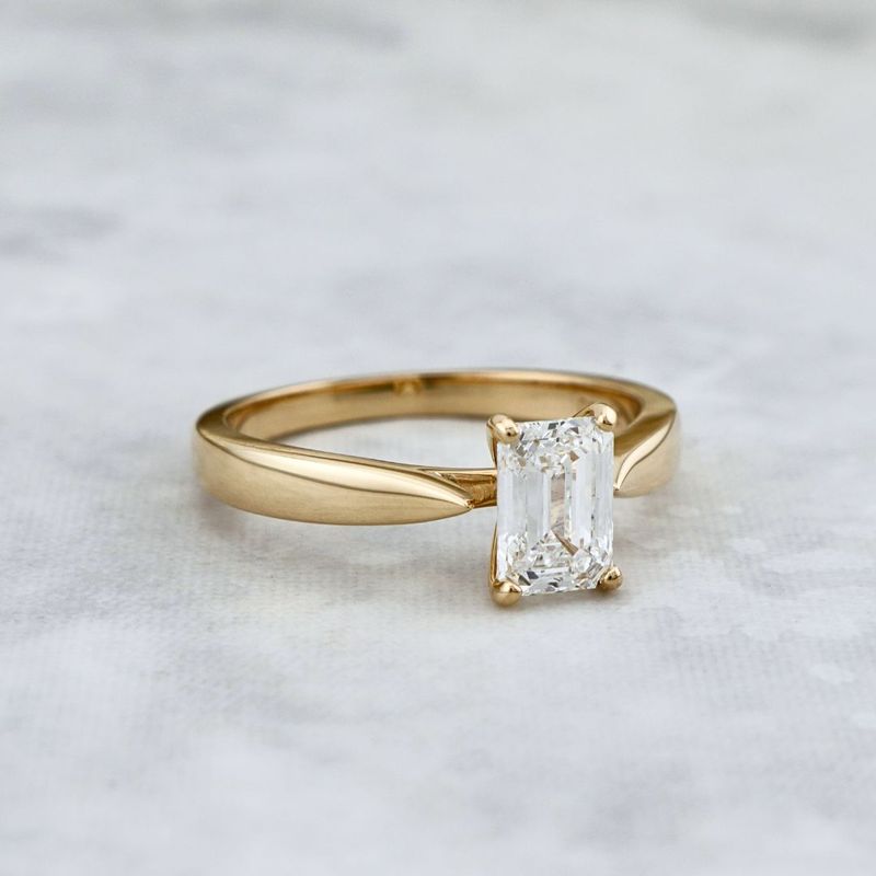 Bague solitaire Émeraude en or 14K - 18K et diamant 1 ct