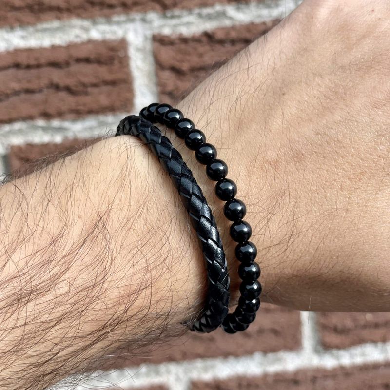 Bracelet Stone en cuir, acier et agate