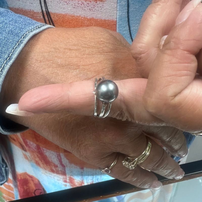 Bague en argent sterling et perle de Tahiti 10mm