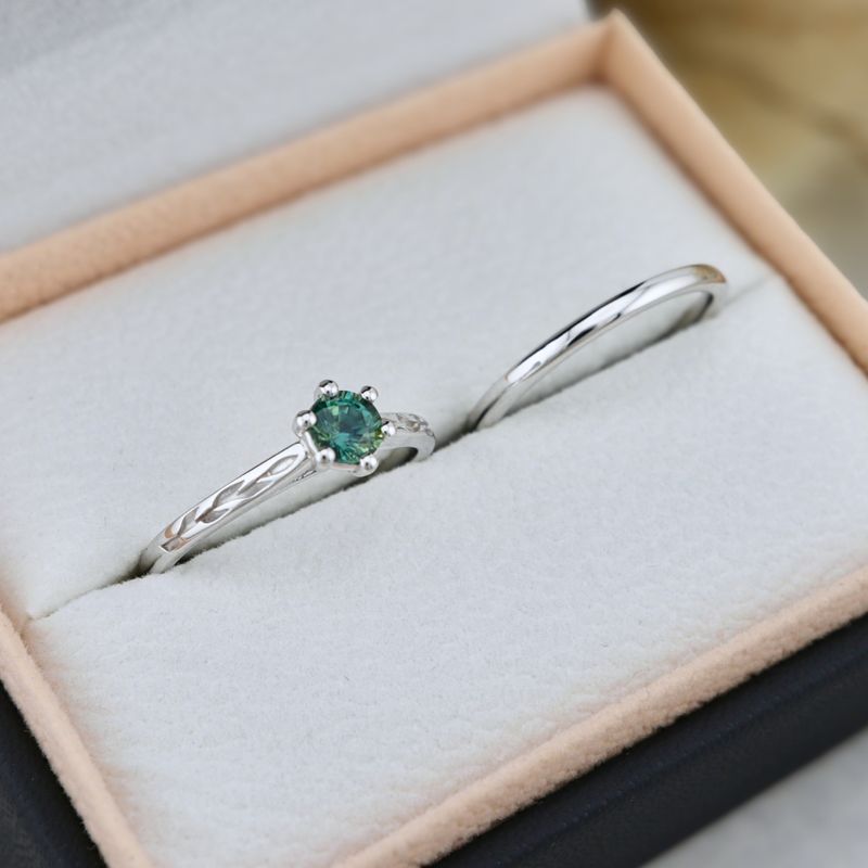 Bagues Ensemble d'alliances en or 14K - 18K ou platine et saphir Bleu - Vert