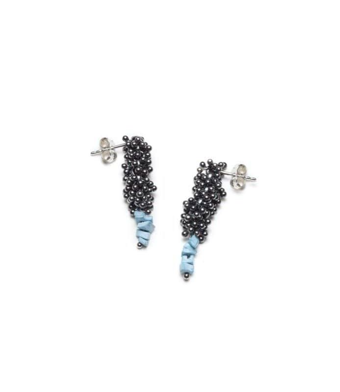Pendants d'oreilles ShikShok avec turquoises et argent oxydé