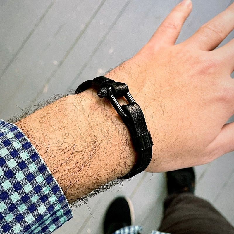 Bracelet Le Nautique en cuir et acier