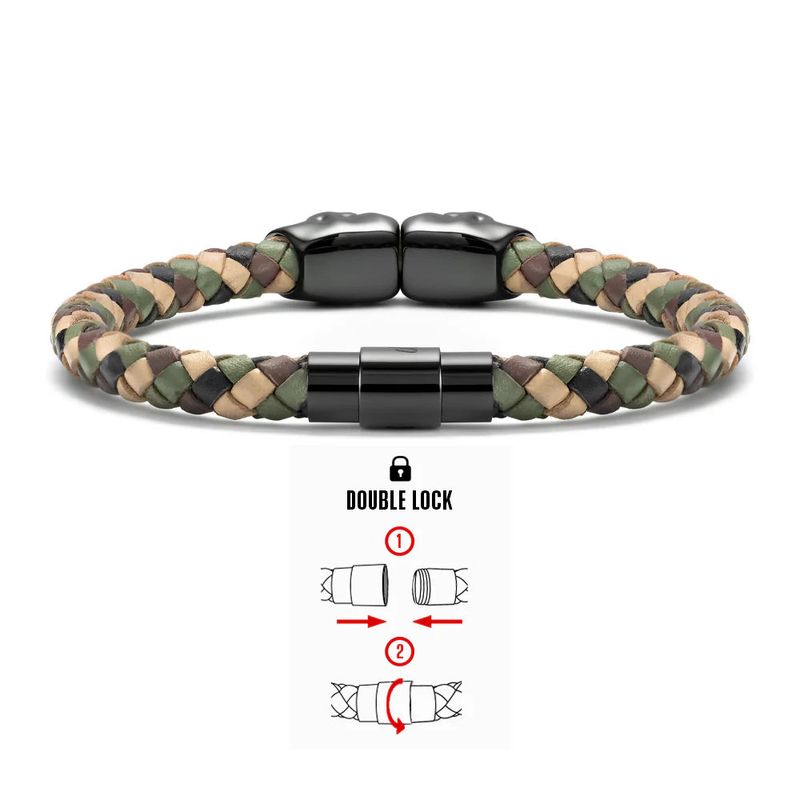 Bracelet Double tête de mort en cuir