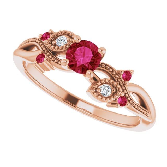 Bague Enchanteresse en or 14K, diamants et rubis