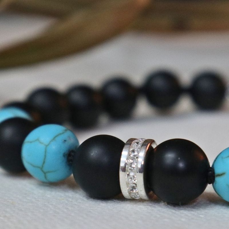 Bracelet turquoise, onyx et argent sterling