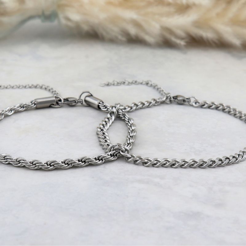 Duo de bracelets Torsade & Gourmette en acier