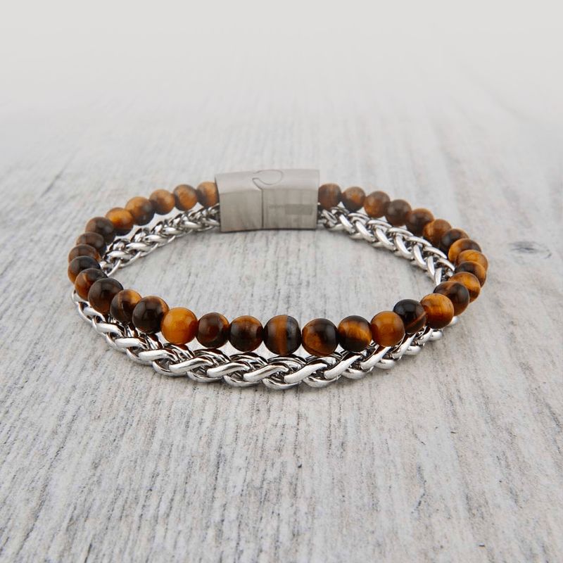Bracelet Stone en acier et oeil de tigre