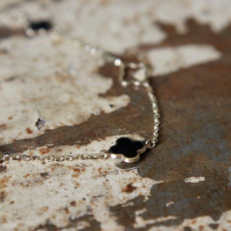 Collier Trèfles - clovers en or jaune 10K et onyx